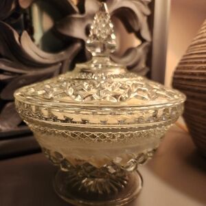Elegant Crystal Candy Dish with Candle Inside Apple Dumpling Scented